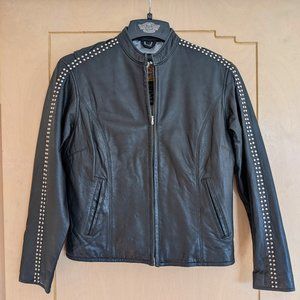 Studded Black Leather Harley Davidson Riding Jacket